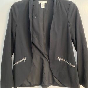H&M Black Open‑Front Blazer with Zip Pockets – Size 4
